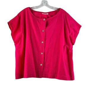 Bryn Walker Bessie Shirt Cotton Seersucker Boxy Button Lantana Pink Women Medium